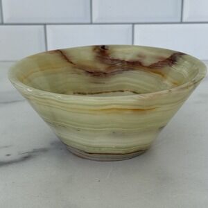 Sea Lion Caves Natural Onyx Trinket Bowl 5.5" x 2.25" Green Brown READ